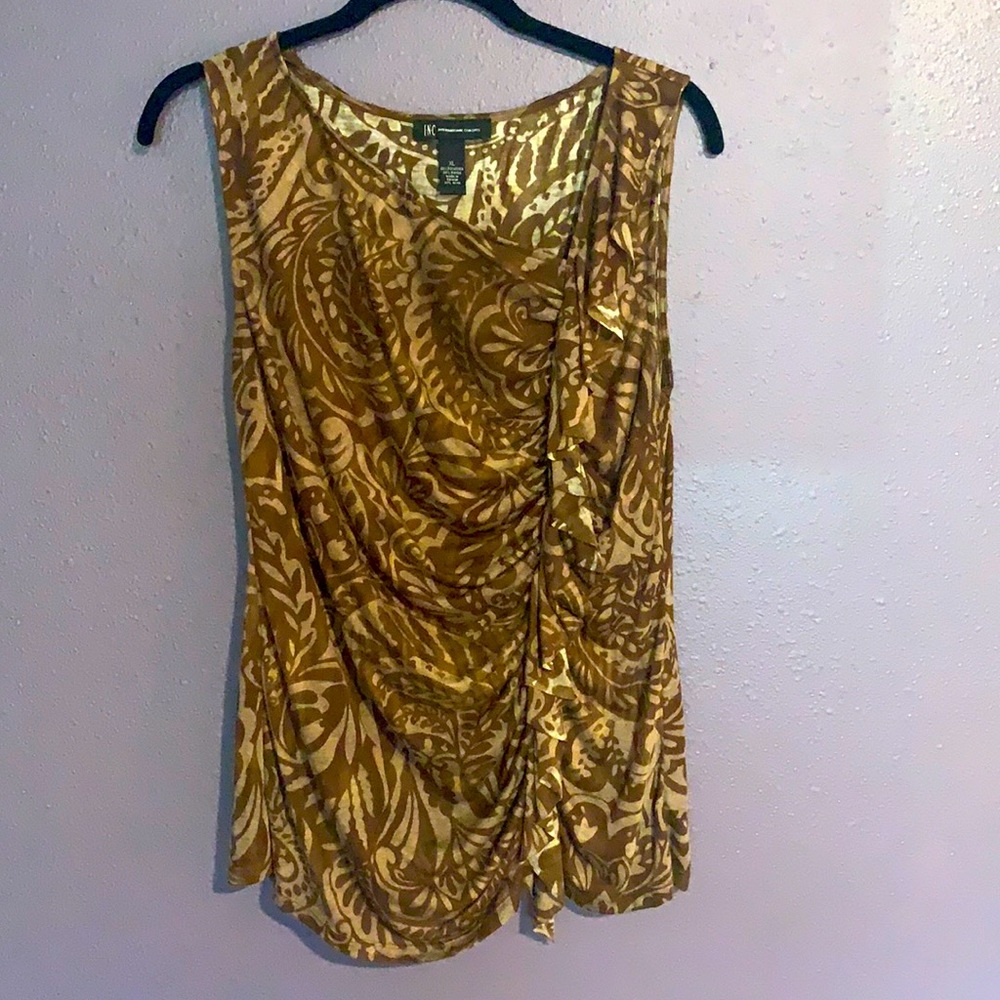 INC women’s Asymmetrical neckline, patterned flutter blouse, XL